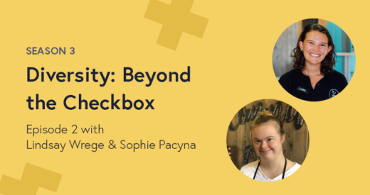 Lindsay Wrege and Sophie Pacyna headshots on a Diversity: Beyond the Checkbox graphic