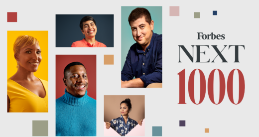 Forbes Next 1000 with honoree headshots on graphic