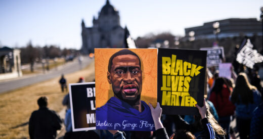 People march near the Minnesota State Capitol to honor George Floyd on March 19, 2021 in St Paul, Minnesota. (Photo by Stephen Maturen/Getty Images)