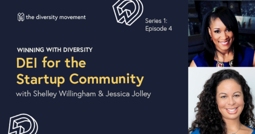 Jessica and Shelley headshots on a Winning with Diversity podcast episode graphic