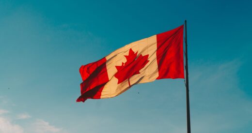 Canadian flag waving in the wind