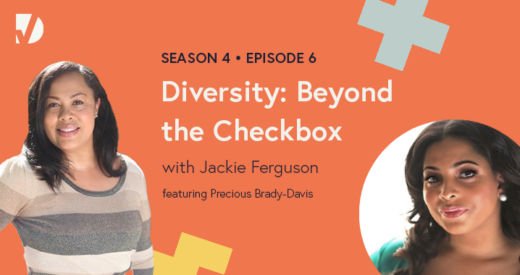 Precious and Jackie headshots on a podcast graphic