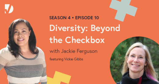 Jackie and Vickie headshots on a podcast graphic