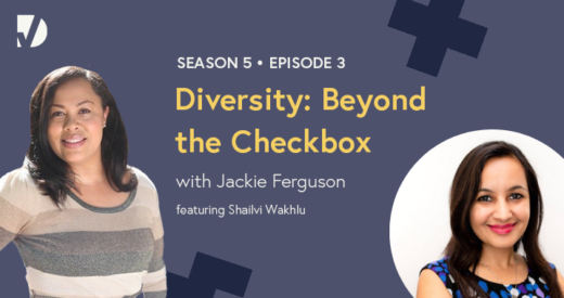 Jackie and Shailvi headshots on a podcast graphic