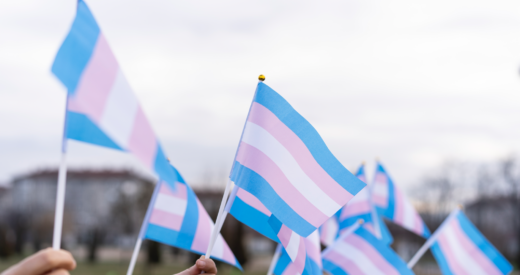 Diverse people holding transgender flags stock photo