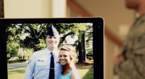 Wedding photo of wife and army husband