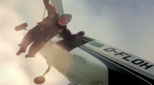 Dilys Price skydiving