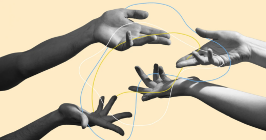 hands reaching out towards each other stock image