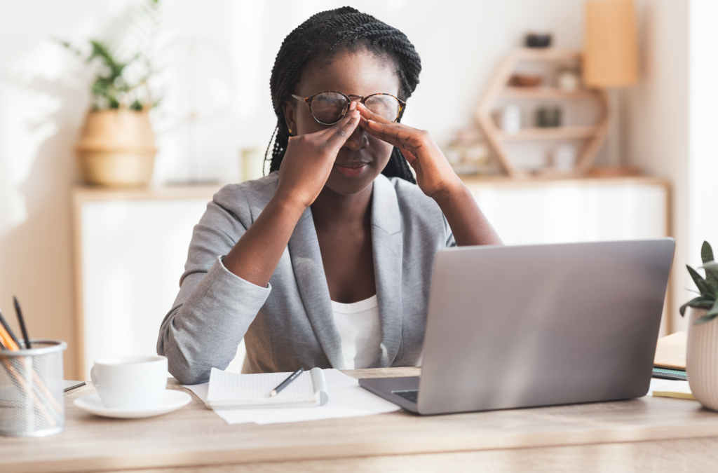 Stock image of a woman stressed at work