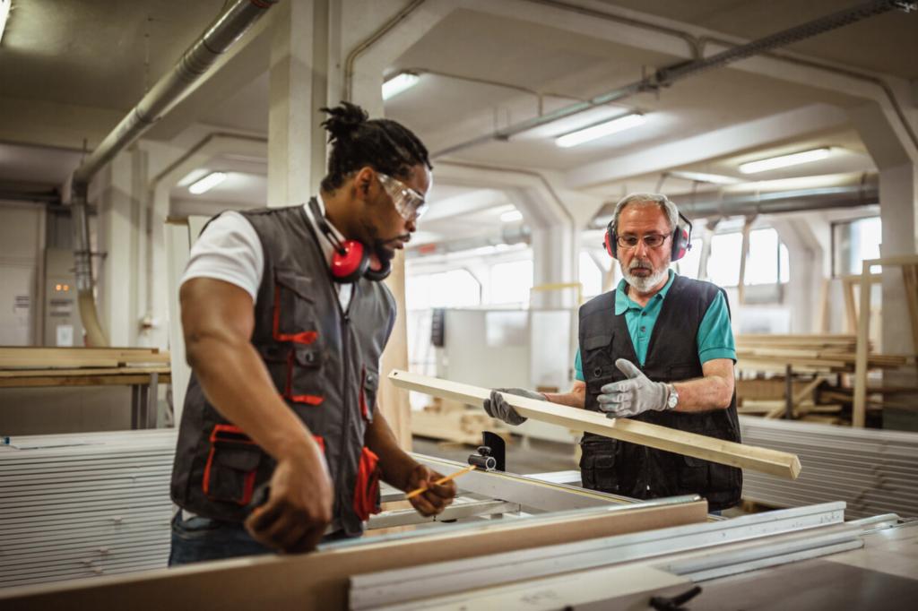 Carpenters on work stock photo..