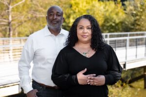 Jackie and Don posed together and smiling