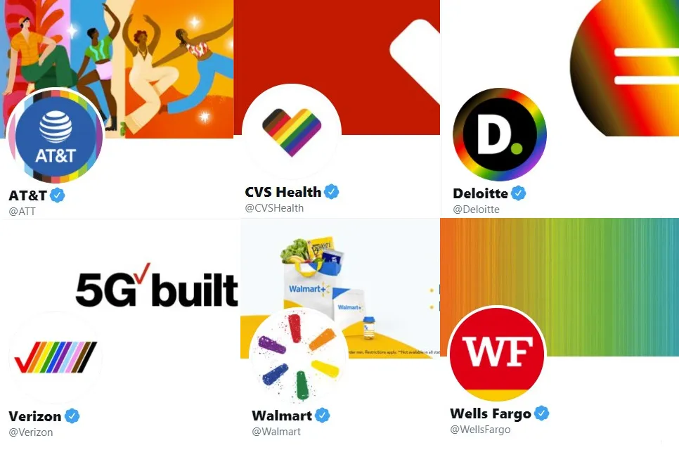 Pride-washed logos of companies who donated to politicians supporting anti-LGBTQ+ legislation