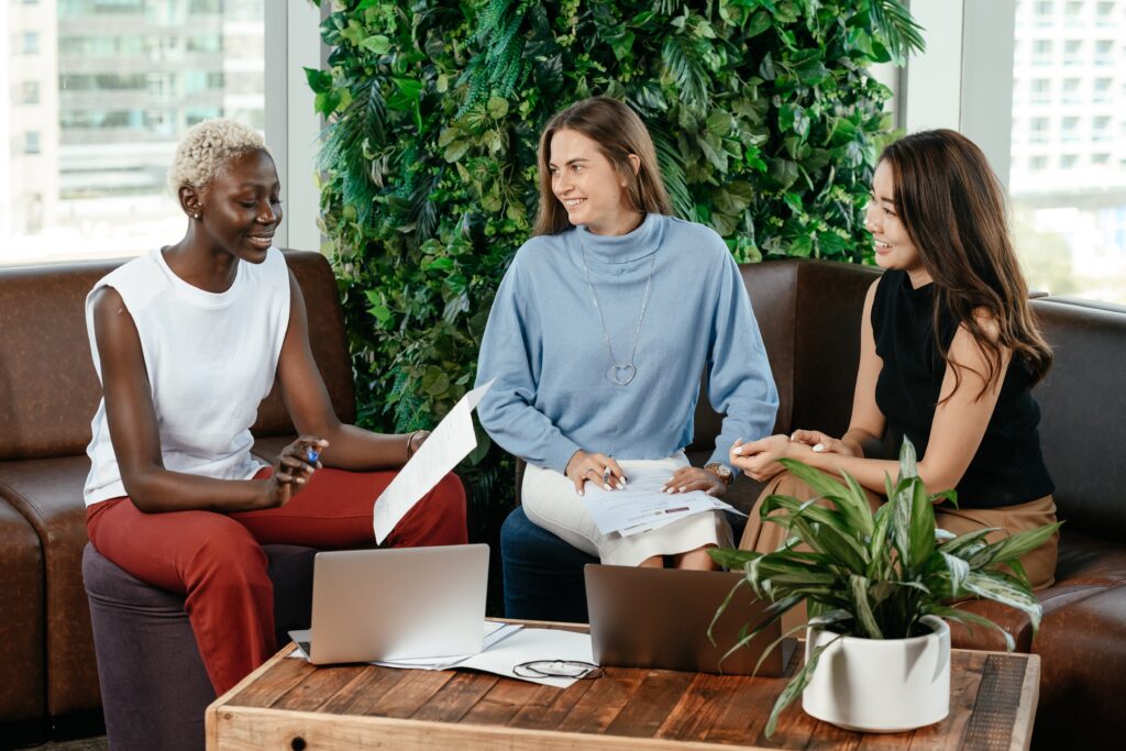 Diverse employees working together at an employee resource group meeting