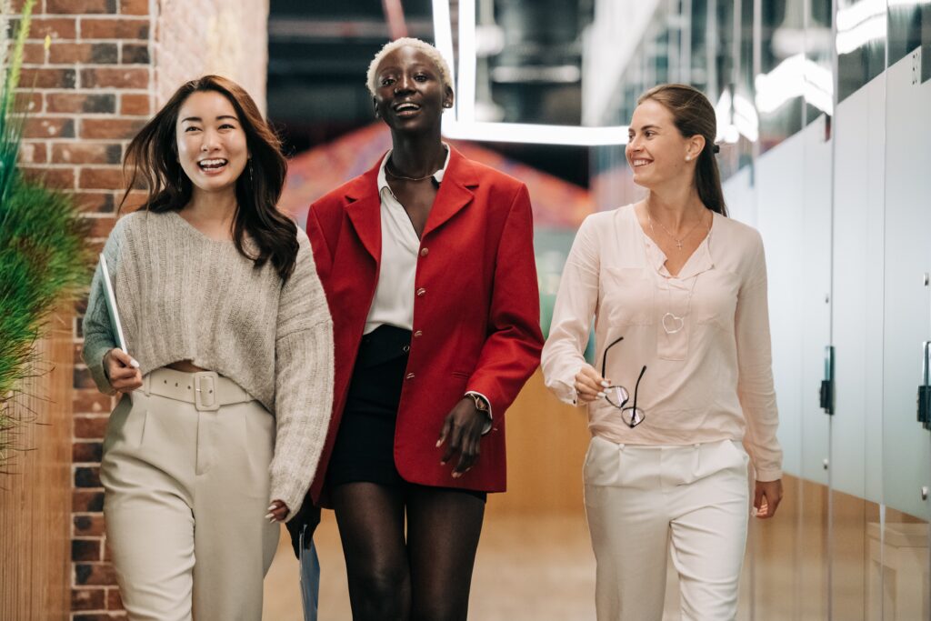 employee resource group members walking together in the office