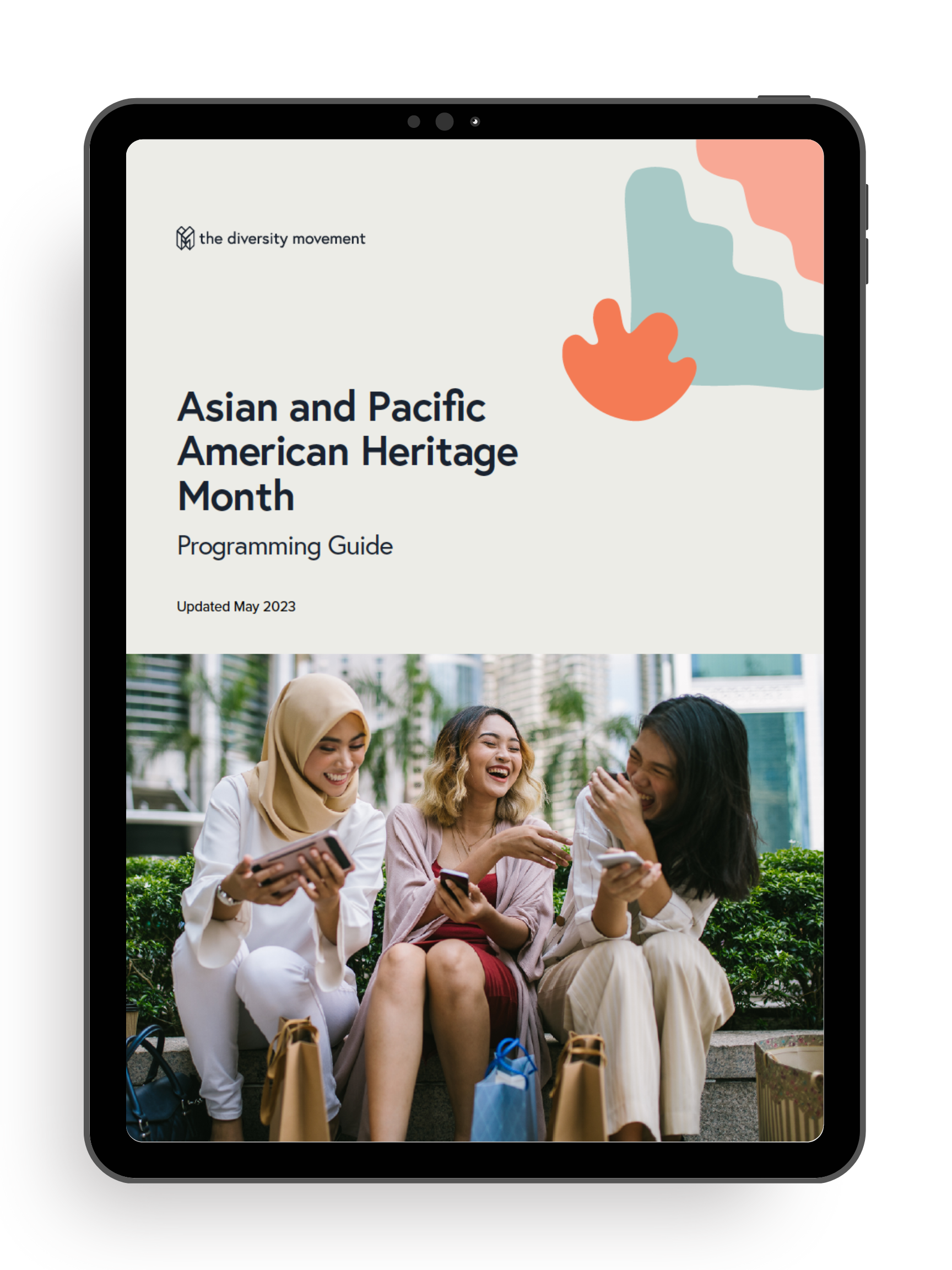 Asian American Pacific Islander Heritage Month programming guide on an ipad screen