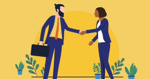Illustration of a businessman shaking hands with a businesswoman