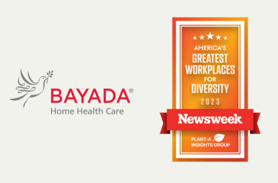 Bayada logo beside Newsweek's Best workplaces for DEI award logo