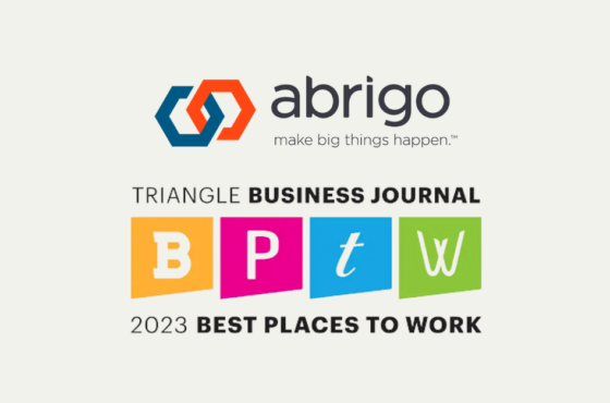 Abrigo logo with a TBJ Best places to work 2023 award logo