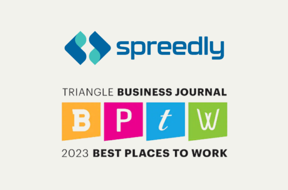 Spreedly logo with TBJ's Best places to work 2023 logo