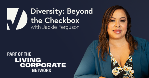 Jackie Ferguson headshot on a Diversity: Beyond the Checkbox podcast graphic