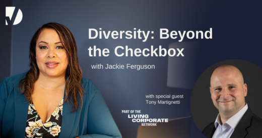 Jackie Ferguson gets ready to sit down with the next guest on 'Diversity: Beyond the Checkbox,' Tony Maritignetti