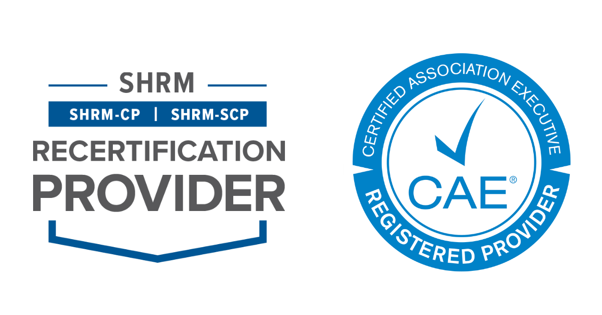 SHRM recertification provider badge and CAE recertification provider badge
