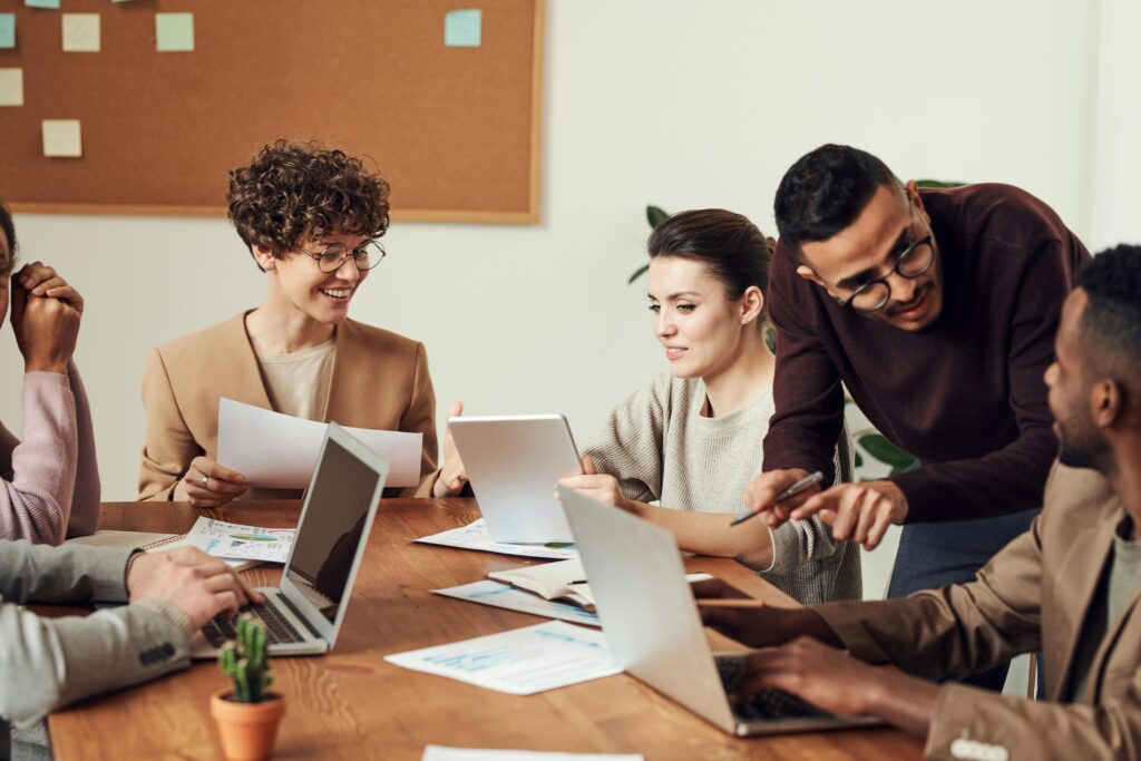 stock photo of employees working together