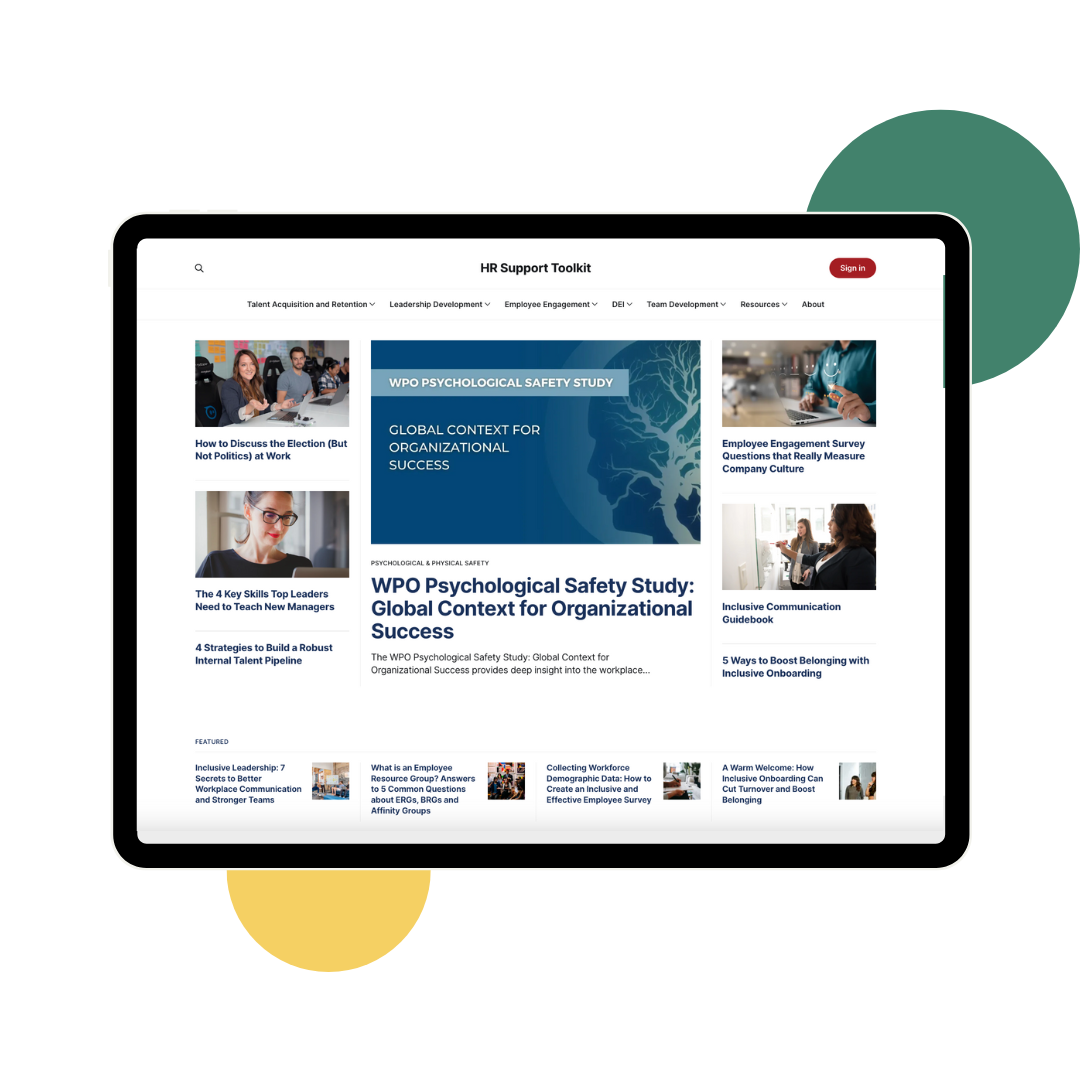 HR toolkit home page on a tablet screen