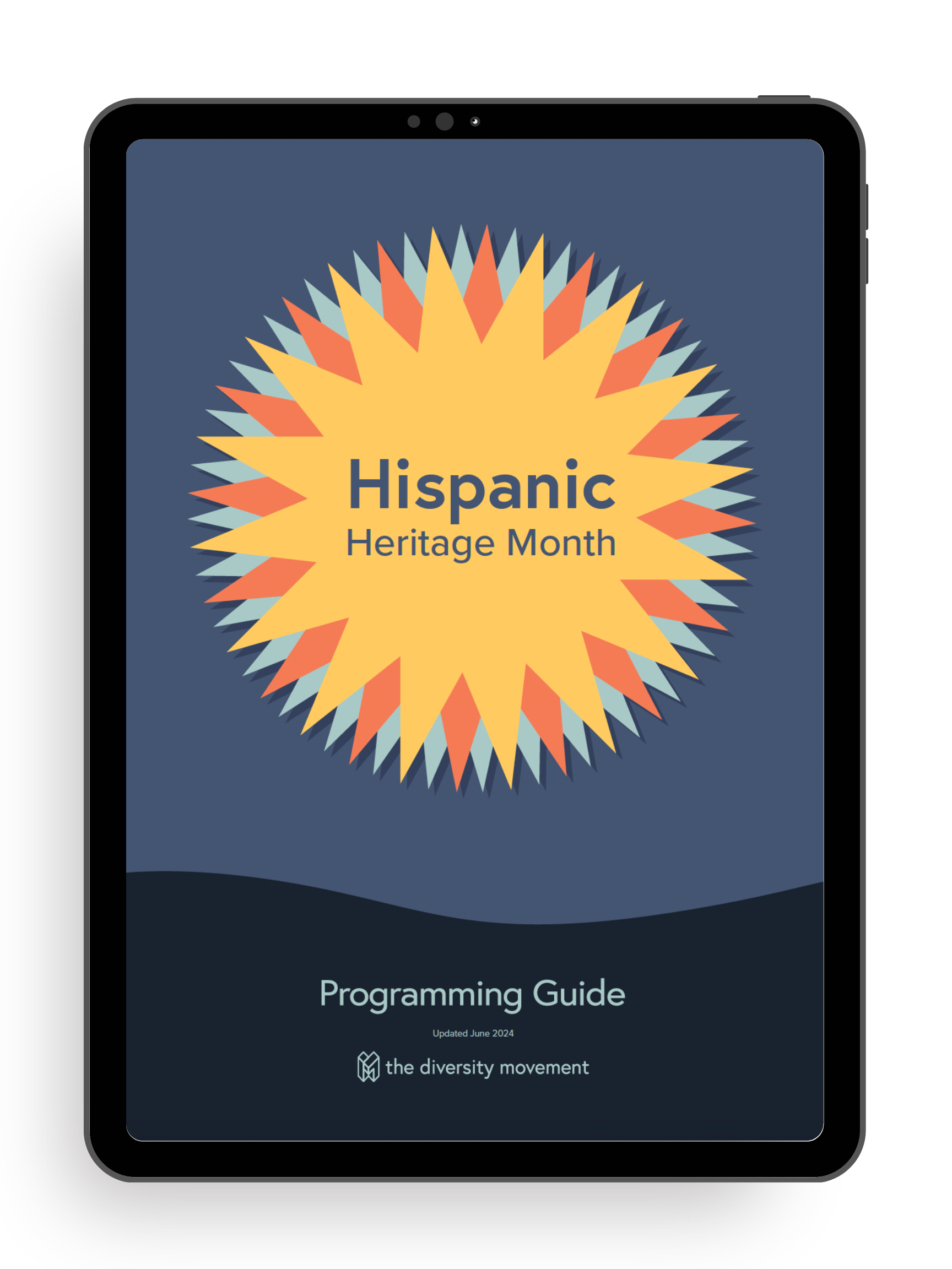 Hispanic Heritage month guide cover on a tablet screen