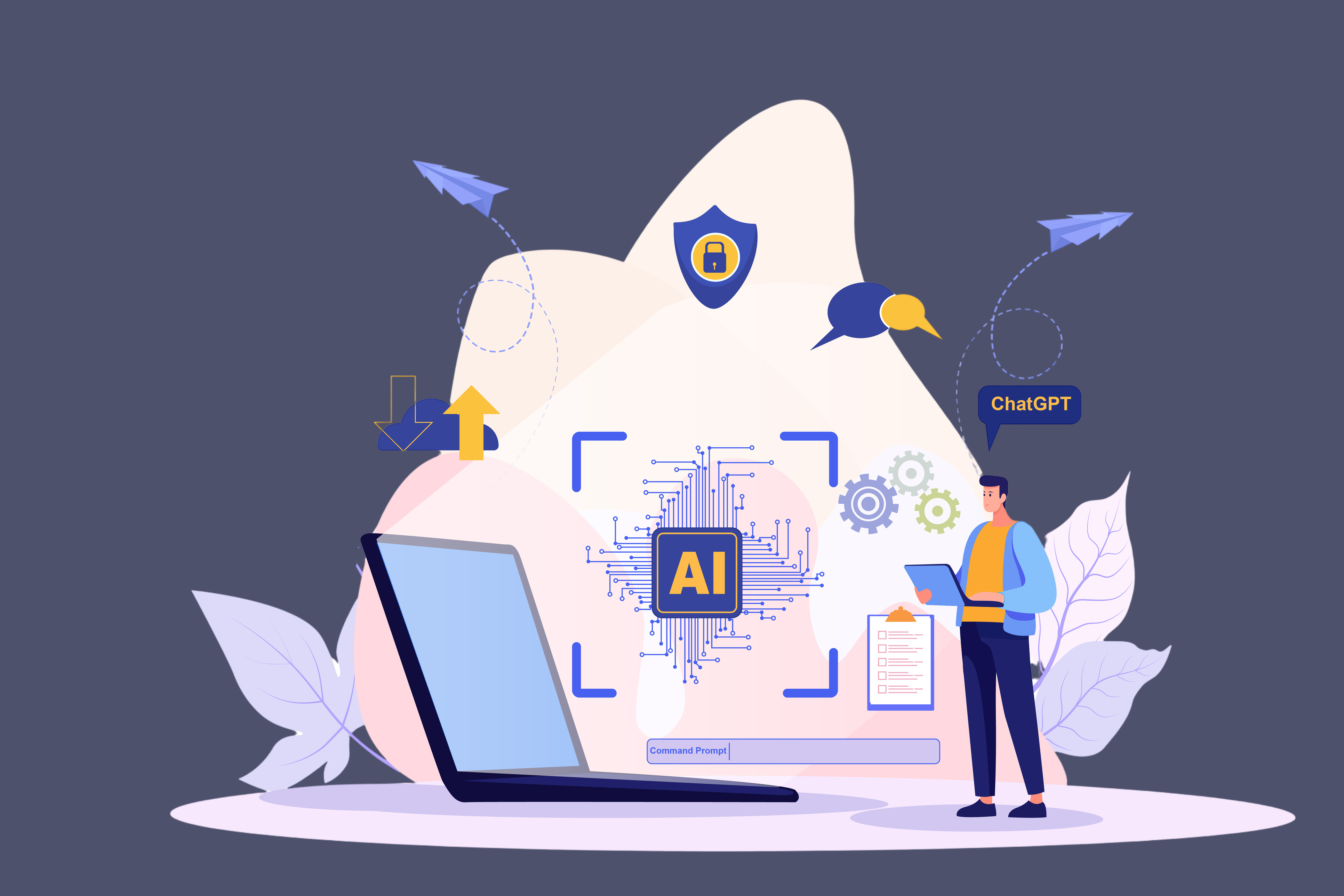 Ai technology, Artificial Intelligence. man using technology smart robot AI, artificial intelligence by enter command prompt for generates something, Futuristic technology transformation. Chat with AI