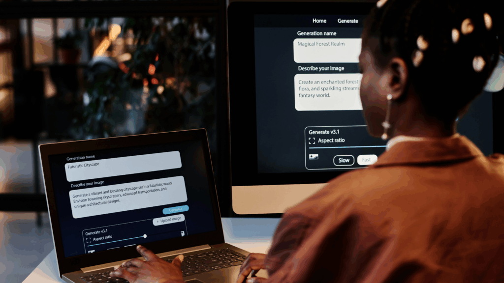 Stock image of an employee using AI