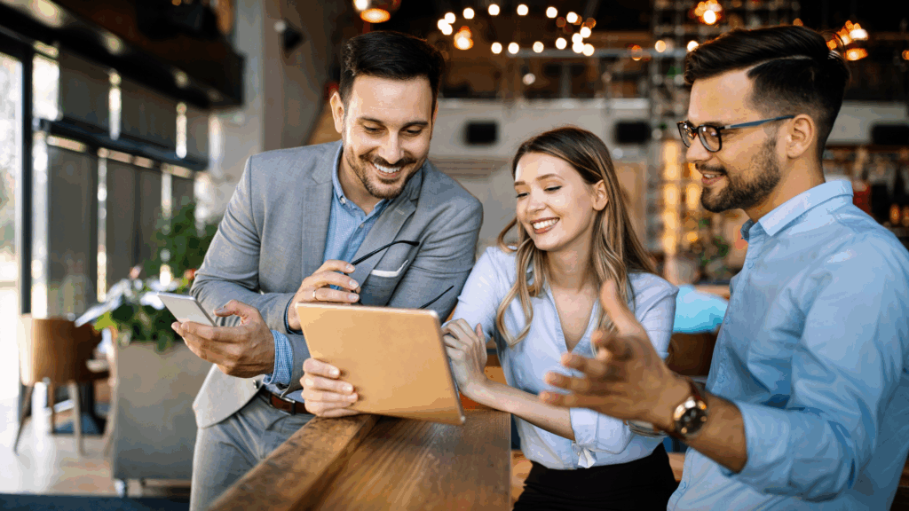 stock image of employees working together