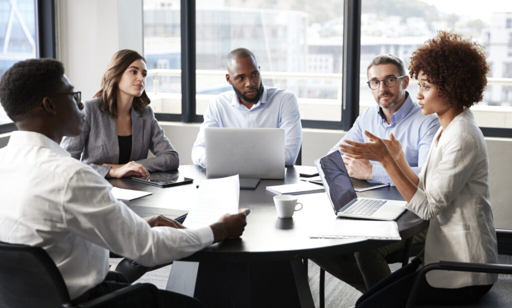 Employee Resource Group member meet with their Executive Sponsor.
